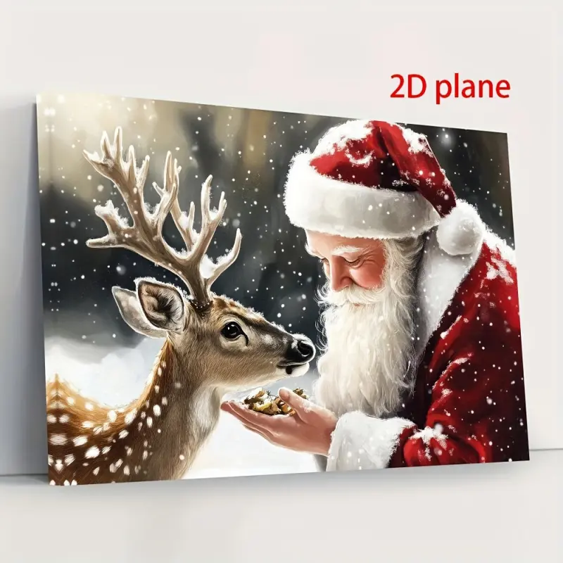1 Piece Santa Claus Reindeer Christmas Wall Art Print - Old Season Holiday Decoration, Santa Claus Wearing Red Suit and Antlers, Framed Canvas Painting, Suitable for Living Room, Bedroom, Office - Ready to Hang Winter Decoration, No Wires Needed - Perfect