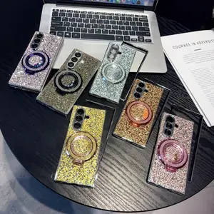 Electroplated Glitter Sandflow Stand Case, Foldable Phone Cover for Samsung Z Fold3/4/5/6/7, Full Protection, Left Right Folding Design, Accessories