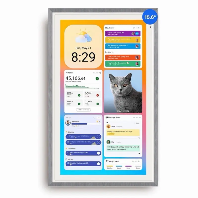 15.6-inch Digital Calendar, Smart Wall Planner with Calendar Sync, Chore Chart, Meal, Install Apps & Widget, Electronic Touchscreen Display for Family Schedules, Dual Mode, with Stand (Gray)
