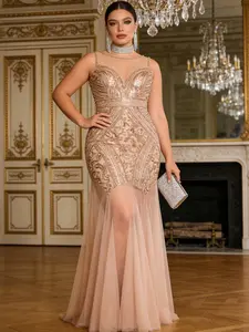 Elegant Sweetheart Neck Beaded Patchwork Mermaid Tail Dress, Cap Sleeve, Contrast Mesh, Perfect for Proms, Weddings, Birthdays, Graduations