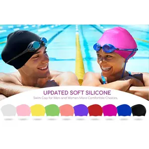 2026New swimming cap, enlarged silicone swimming cap, women's long hair swimming cap, solid color, ear protectors, high elastic, non-head shower cap, hair care cap