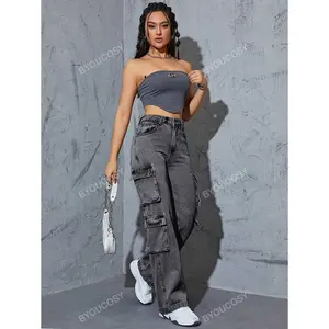 Cargo Jeans with Flap Pockets on the Sides