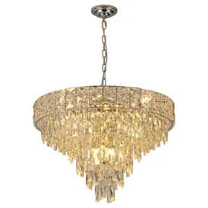 Modern Gold Round Ice-crack Crystal Chandelier, 27.6 "Diameter, Height Adjustable,11-Lights