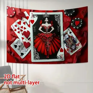 1pc Queen of Hearts Party Banner - Intricate Motif with Red Dress & Crown Design, Black Background with Hearts & Spades, Perfect for Indoor/Outdoor Events, Birthdays, Weddings, and Photo Booths, Made of Durable Polyester, Wedding Decor | Ornate Card