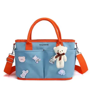 Fashionable Nylon Canvas Diaper Tote Bag – Multi-functional Maternity Travel Bag with Thermal Bottle Pocket for Stylish Moms