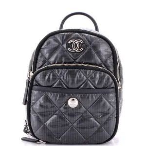 Pre-owned CHANEL Nylon, Glitter Backpacks Coco Neige Chain Backpack Quilted Nylon Mini by Rebag