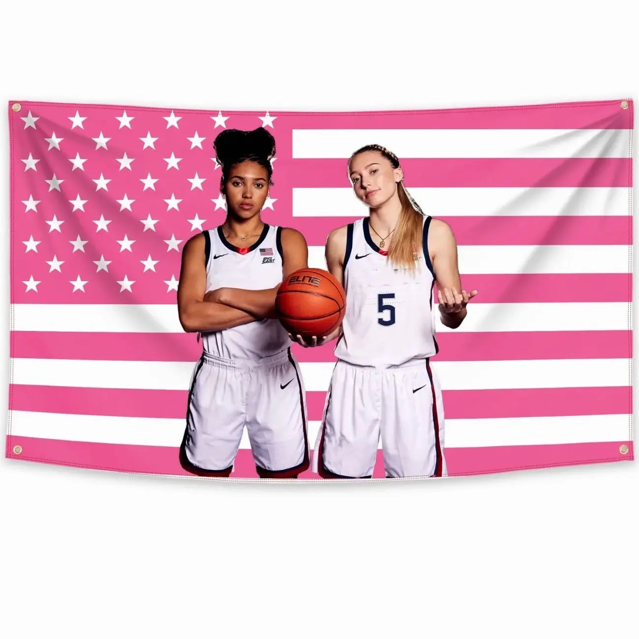 Paige and Azzi Fan Flag 3x5 FT Basketball Star Illustration on American Flag Wall Decor
