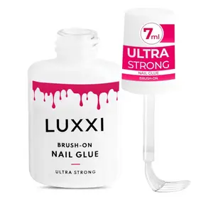 LUXXI Brush On Nail Glue for Press On Nails - Precision Applicator, Quick Air Dry Adhesive for Nail Tips, Artificial & Acrylic, Long Wear Hold, No Uv Lamp Needed | Pink Gel - 0.24oz
