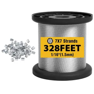 Sanuke / Wire Rope  Stainless Steel Cable, ft Cable Wire x Strand Core with pcs Crimping Sleeves,  lbs Breaking Strenh for Outdoor,Garden,Yard or Crafts