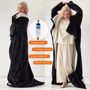 [Black Friday] Cosybay Wearable Electric Heated Blanket with Sleeves & Foot Pockets 50x70 Inch Flannel Sherpa Blanket for Adults Heated Blanket with 1-12 Hours Auto-off & 10 Heat Settings electric heating for Bedroom Home,Christmas gift