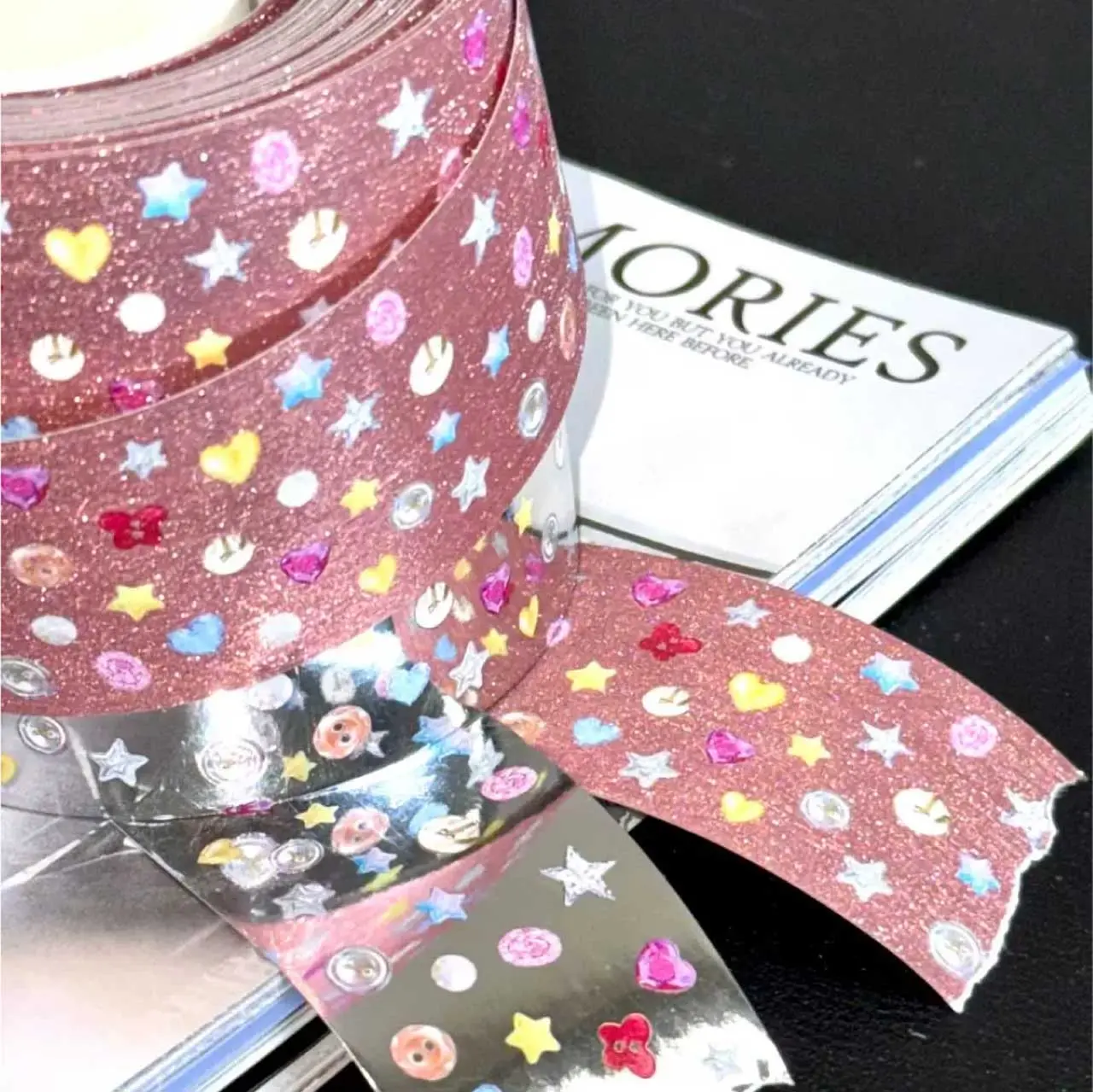 Die-Cut Shapes Embellishment Sticker Collection - Glittering Self-Adhesive Vinyl Stickers with Heart Star Gems, Sequins Pattern for Journals, DIY Crafts, Gift Packaging