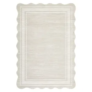 5 x 7 ft Polyester Beige Rectangular Machine Washable Geometric Bordered Living Room Bedroom Dining Room Machine Washable Area Rug