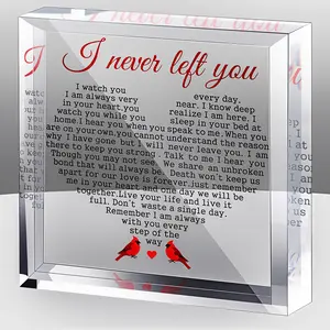 Here’s a 140-character rewritten title for your product:  **Christmas Memorial Acrylic Sign – “I Never Left You” Sympathy Gift with Cardinal for Loss of Father, Mother, or Loved One Keepsake**