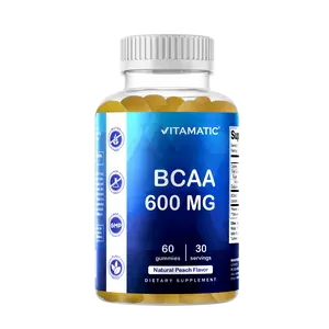 Vitamatic BCAA Gummies - 600mg Branch Chain Amino Acid Supplements - Peach Flavor - 60 Vegan Pectin Based Gummies - Healthcare & Dietary Optimum