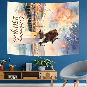 Celebrating 250 Years Usa Bald Eagle Fireworks Tapestry, Knit Style, Casual Design, Model 114514, Perfect for Patriotic Decorations
