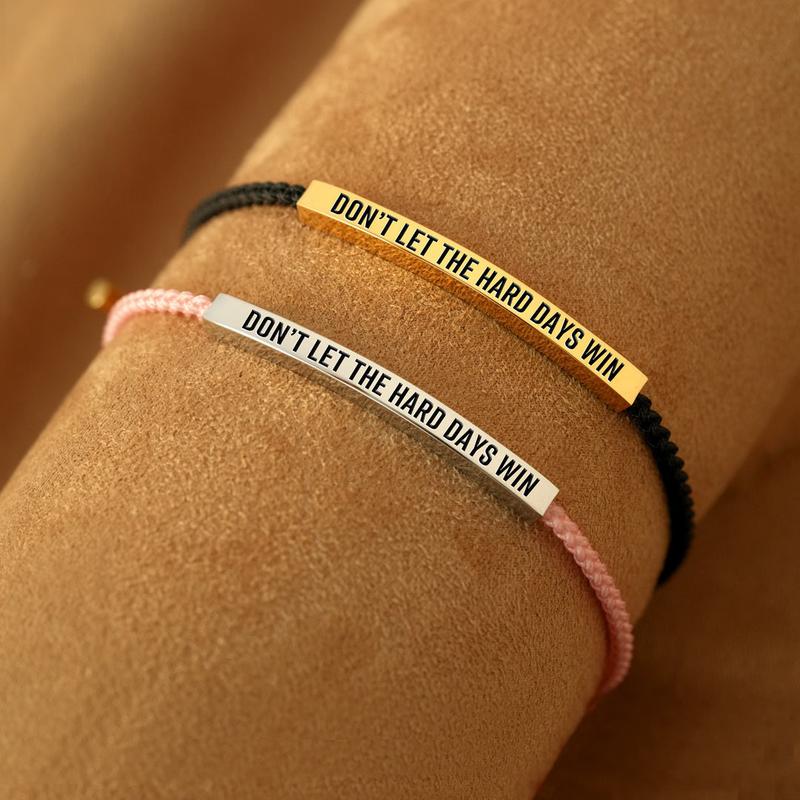 Don't Let The Hard Days Win Inspire Bracelet - Stainless Steel & 18k Gold Plated Braided Design with Engraved Message - Adjustable Up to 10"