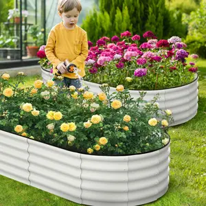 2-Pack Oval Galvanized Steel Raised Garden Beds – Large Metal Planter Boxes for Outdoor Patio & Yard – Tool-Assembly Included – Rust-Resistant – Deep Root Design – Ideal for Vegetables, Flowers & Herbs