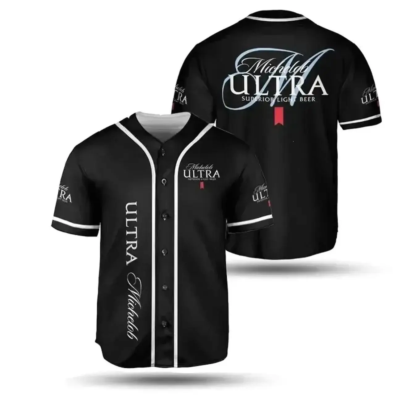 All Black Michelob Ultra Superior Light Beer Baseball Jersey US Fresh Beer Jersey Shirt Gift For Friends Drinking Christmas Present for Buddies Daddy