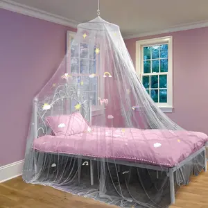 Bed Canopy for Girls Bed with Glowing Stars - Princess Room Decor, Ceiling Net to Cover  | Full,  Size  Bed Curtains, Fire Retardant Fabric (White - Unicorn)