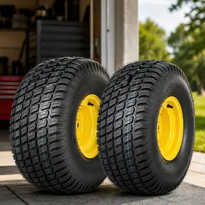 ARCH Set of 2 20x10.00-8 Lawn Mower Tires and Wheel Assembly, 4-Ply Tubeless Turf Tread Heavy Duty, 3.5" Centered Hub with 3/4" Bore and 3/16" Keyway, Yellow Steel Rim for Riding Mowers, 1190 lbs Capacity, Yellow Color Options, Rubber Material