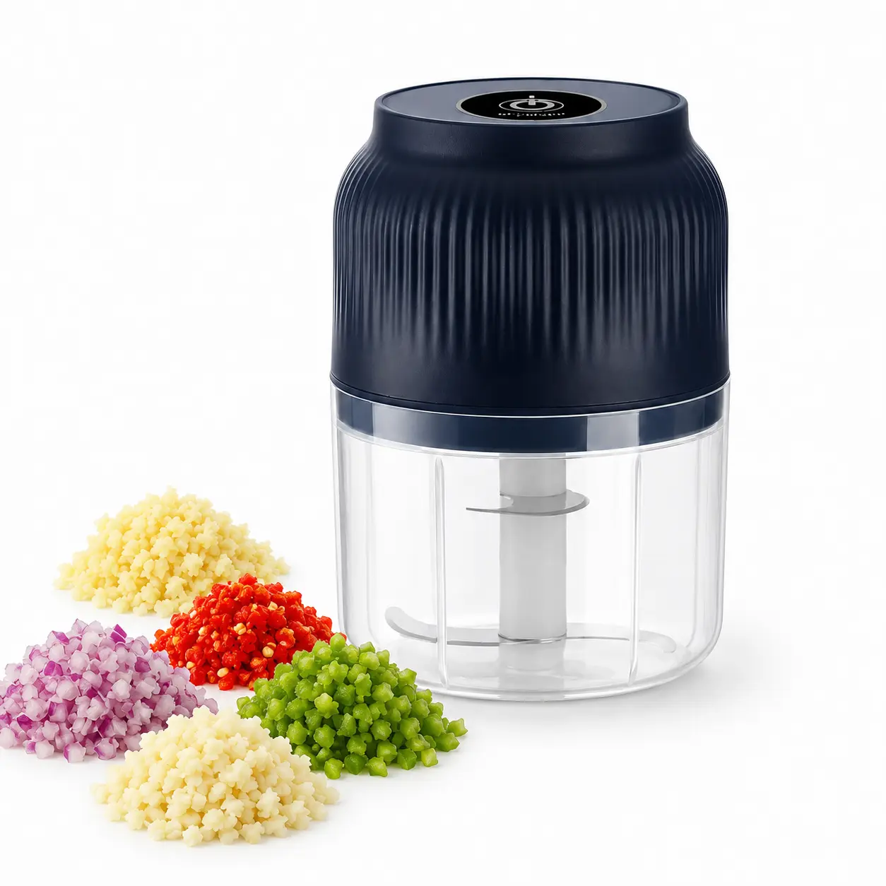 Electric Garlic Chopper - 300ML Mini Food Processor, 3 Stainless Steel Blades, Push Button, Cordless USB Rechargeable Portable Plastic Chopper for Veggies, Kitchen Nuts