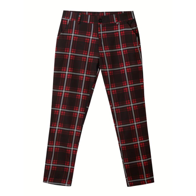 Elegant Plaid Slacks, Men's Casual Stretch Vintage Style Slightly Stretch Dress Pants