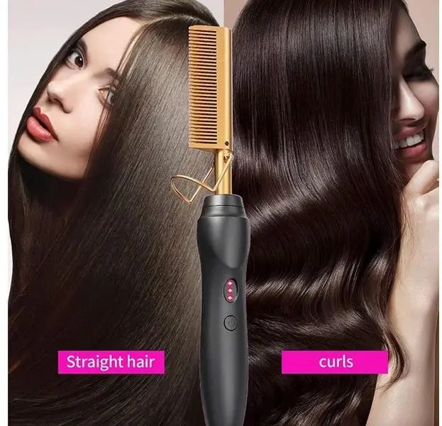 Electric Hair Straightener Comb – Ceramic Hot Comb Press for Natural Hair, Wigs & Beard | 3 Heat Settings