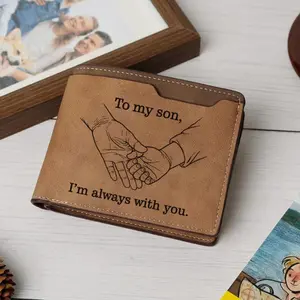 To My Son I’m Always' With You Leather Wallet for Men, Engraved Personalized Leather Wallet, Birthday Christmas Gifts for Son from Mom Dad , Inspirational Gifts for Boy