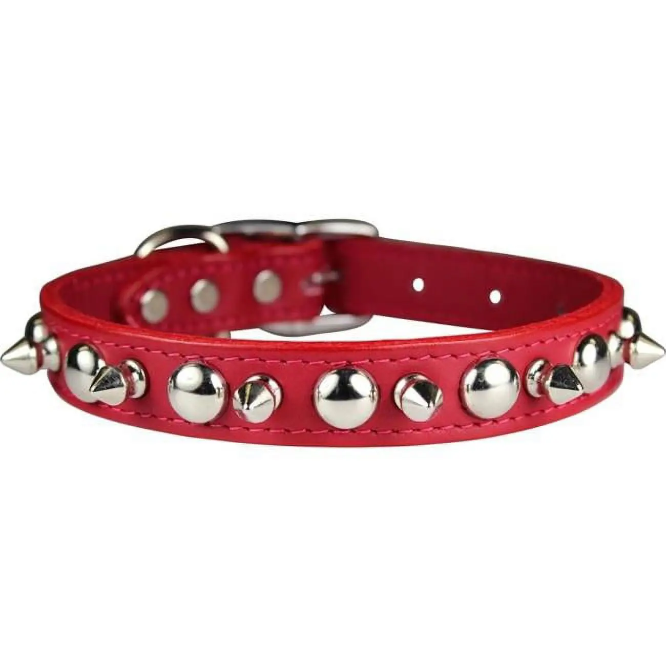 Leather Brothers 6079-RD14 0.5 x 14 in. Spike & Stud Dog Collar, Red