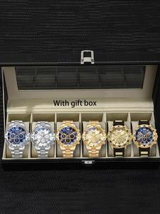men's fashion round dial analog quartz watch, with box, fashion watch set for party, daily decor, trendy all-match & exquisite watch set for birthday gift