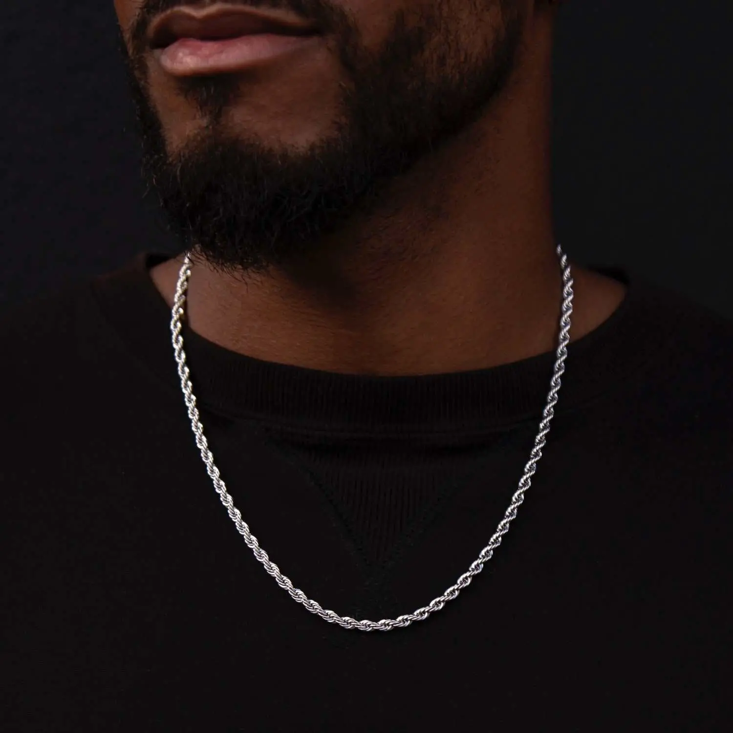 Colorless Gld Chain GLD Rope Chain 4mm 14k White Gold Plating | 16