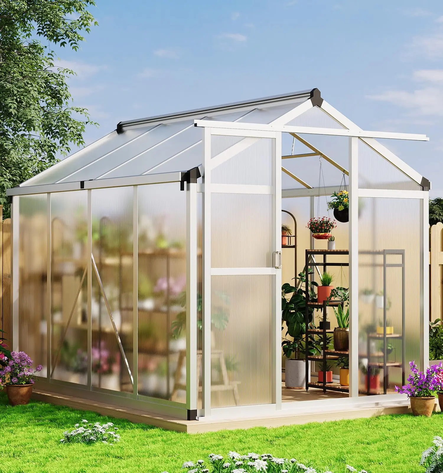 Heavy Duty Greenhouse Polycarbonate Canopy Tent - 6x8 FT & 13x20 FT Aluminum Frame, Triangular Roof, Roof Vent, Quick-Setup Structure, PC Panels for Natural Light, Easy Transport, Outdoor Backyard Use for Weddings/Parties, Carports Compatible