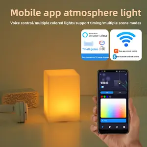 Tuya Smart App Night Light, WiFi Bedroom Bedside Lamp with Dimmable & Timing Function, Voice Control Ambient Lighting, Smart Home Compatible, Creative Atmosphere Lamp for Bedroom Living Room, USB Powered Modern Decor Light