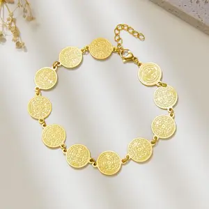 18K Gold Plated Catholic Bracelet, Non-Tarnish, Adjustable Length Gold Bracelet with St Benedict Medal & Virgen De Guadalupe, Casual Unisex Medal Motif Jewelry for Daily Wear, Confirmation Gift