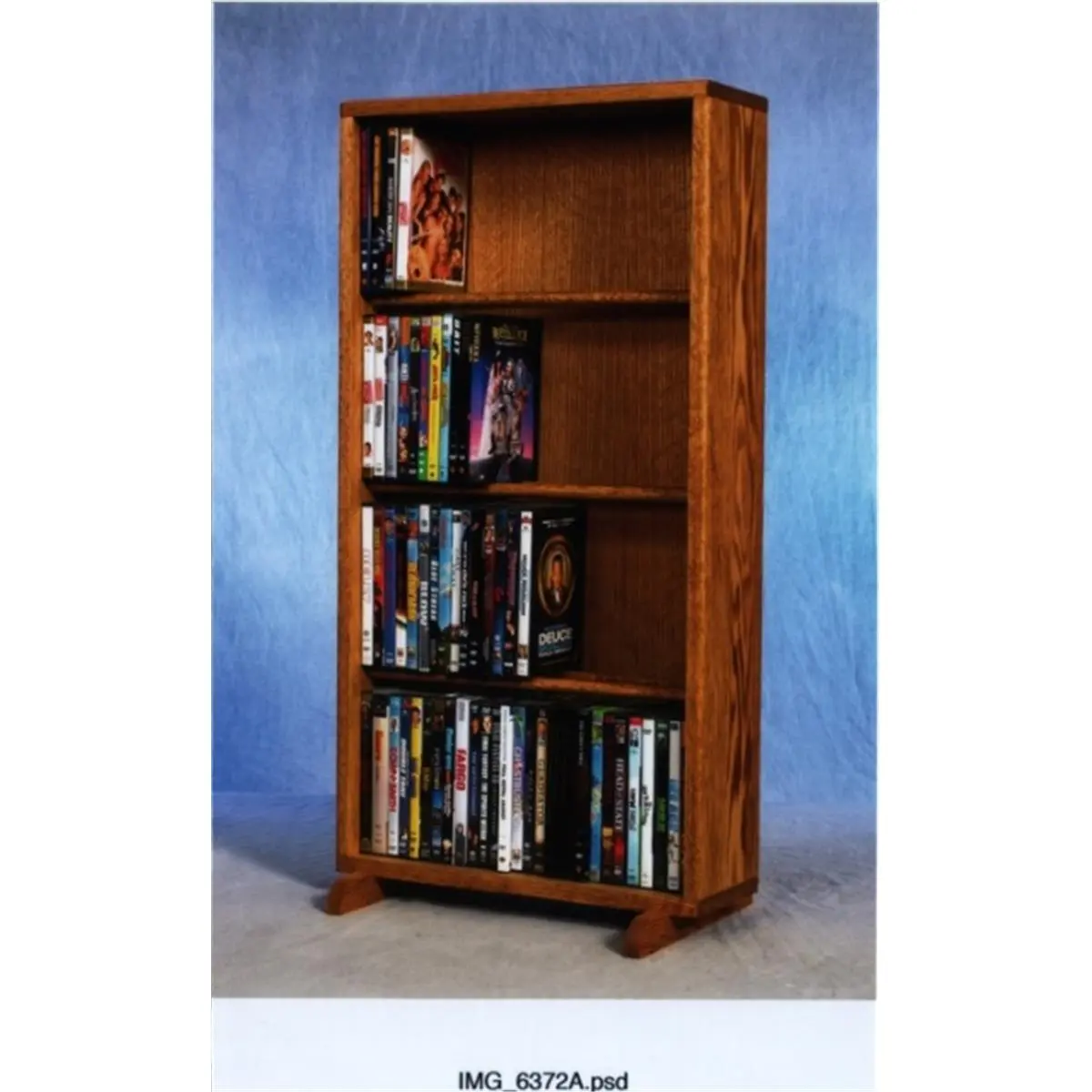Honey Oak Freestanding 4-Row Dowel CD DVD Cabinet Tower (Model 415-18), Fully Assembled Solid Wood Storage Unit, Hand Crafted Quality, Holds 120 DVDs, Indoor Furniture Shelf & Rack for Multiple Rooms
