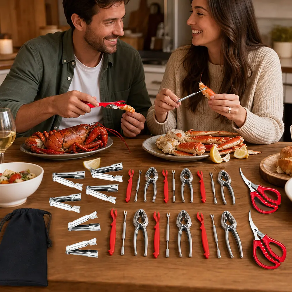 27Pcs Seafood Tools Set - Crab Crackers Lobster Picks Shrimp Peeler, Zinc Alloy & 304 Stainless Steel for Crawfish Shrimp Crab Leg tiktokshopbacktoschool