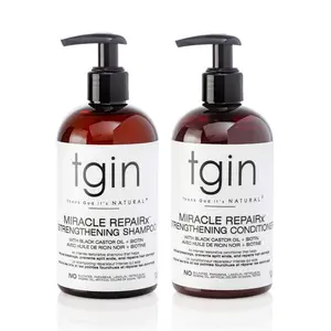 Tgin Miracle Repairx Strengthening Shampoo & Conditioner Bundle - Sulfate-Free Castor Oil Formula for Damaged Hair Care