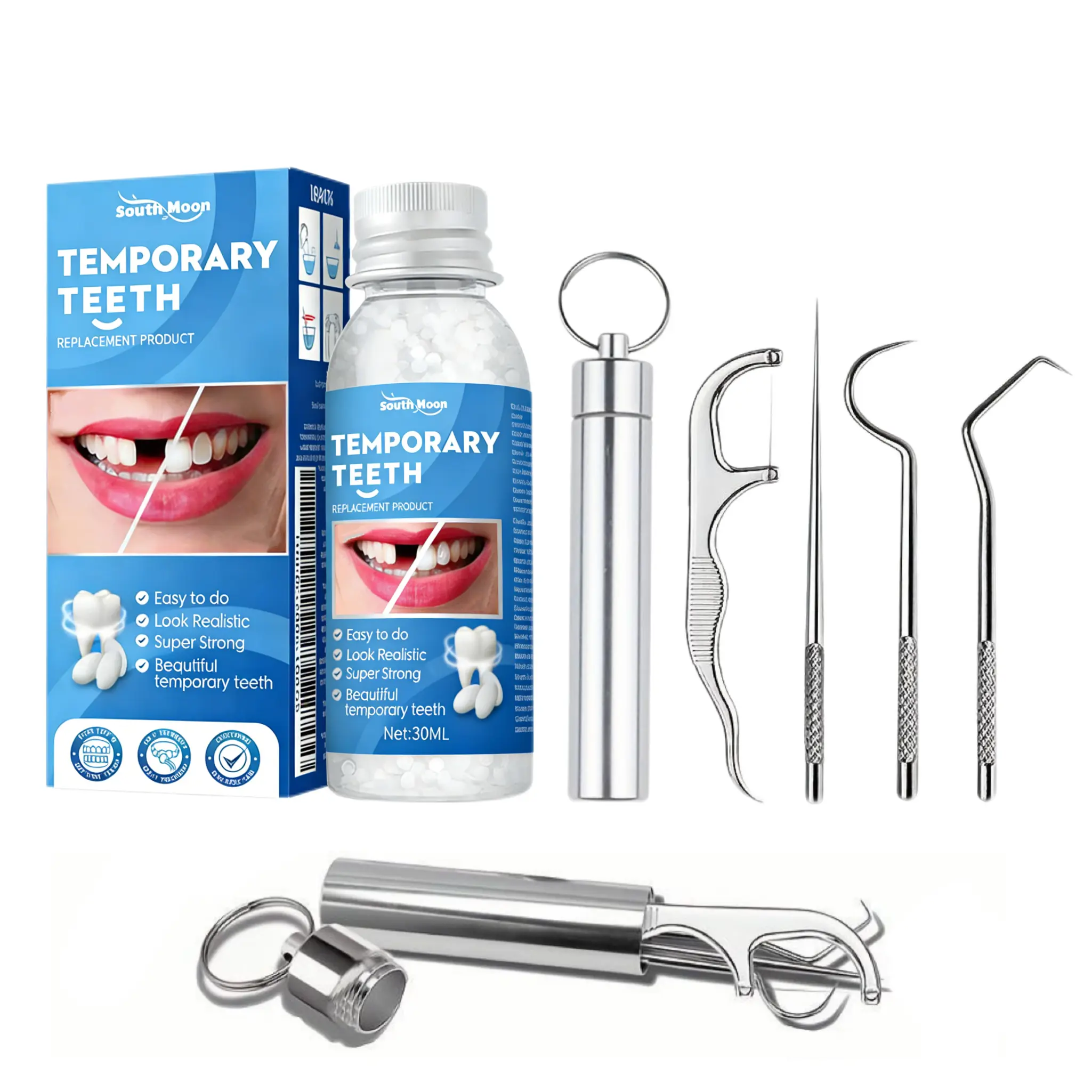 Moldable Dental Gel + Teeth Cleaning Tool Kit, Temporary Tooth Filling & Oral Care Set for Broken Teeth, TemporaryFillings Cavities and Teeth Fillings, Oral false tooth fake