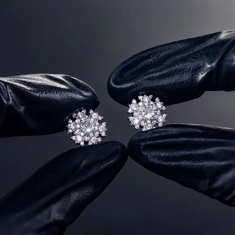 Unisex 14K Plated Snowflake And Cross Magnetic Earrings Studs with Cubic Zirconia No Ear Piercing Required Jewelry Gifts