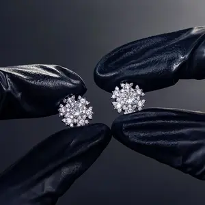 Unisex 14K Plated Snowflake And Cross Magnetic Earrings Studs with Cubic Zirconia No Ear Piercing Required Jewelry Gifts