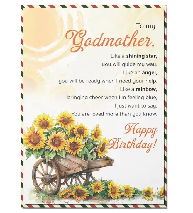 Birthday Card for Godmother, Happy Birthday Wishes for Godmother Greeting Card with Envelope and Seal