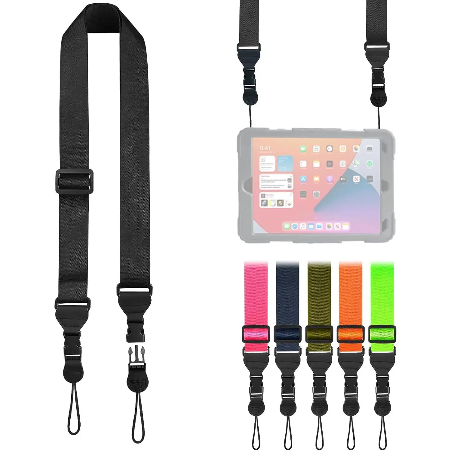 P-PCS06 Durable Nylon Adjustable Camera Strap - Quick Release Cellphone/Device Strap for Adults, with Adjustable Range, Compatible with Cameras, Laptops, Car Seats (Black Universal Lanyard, Phone & Electronics Accessory)