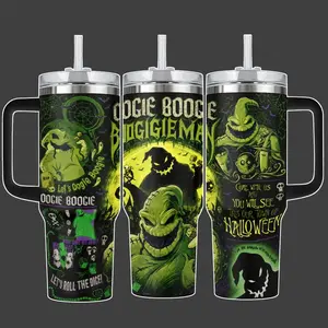Oogie Boogie Boogieman Halloween Green Black Stainless Steel Insulated Tumbler Cup, 20oz/40oz With Straw Lid Included, 40oz Handle Option, Spooky Full Wrap Design