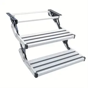 1/2 Step Thickened Manual Retractable Foldable Aluminum Alloy RV Steps - 400 LBS Load Capacity, Steel Plate Construction, Non-Slip Design, Ideal for RV, Trailer