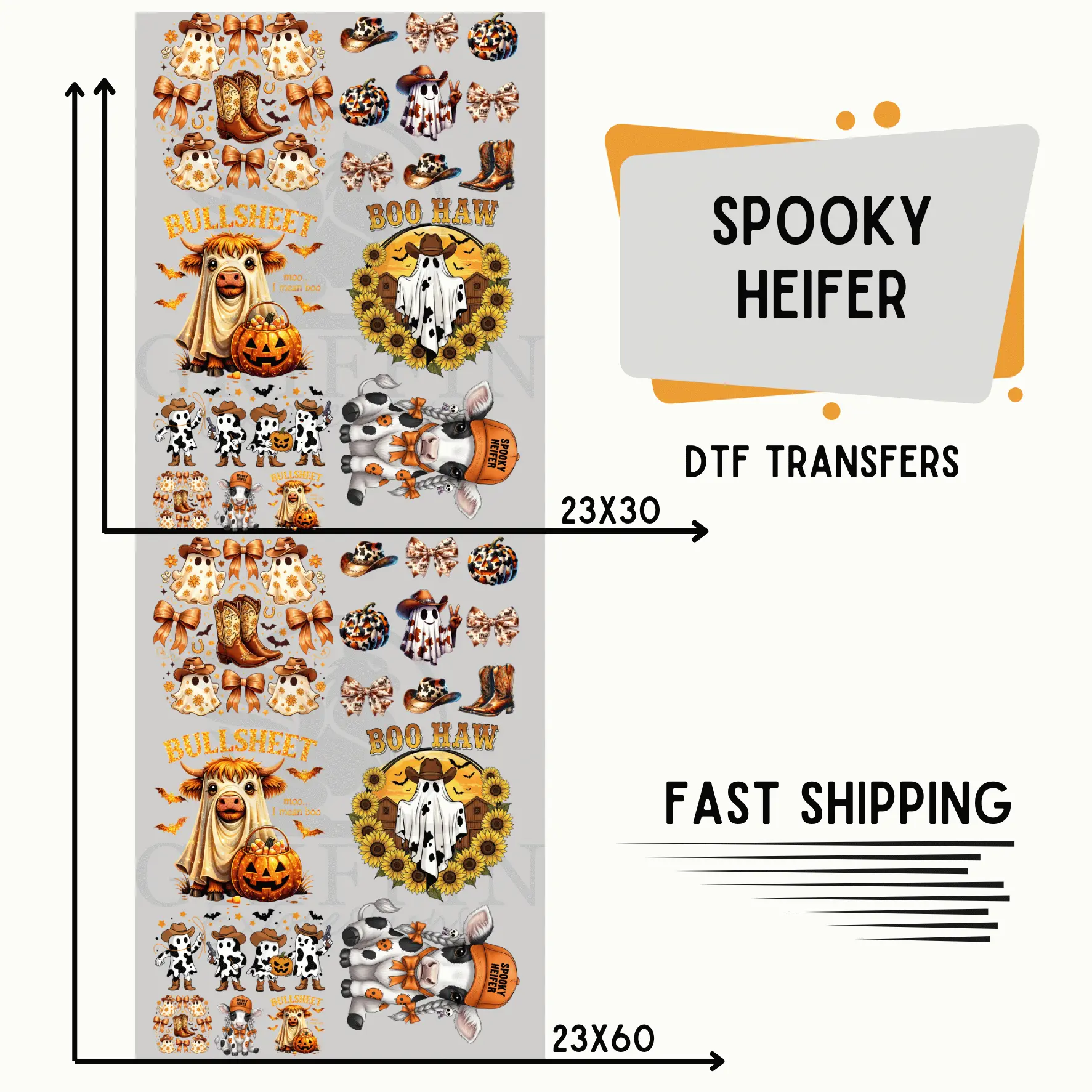 Spooky Heifer | Premade DTF Transfer Gang Sheet For Graphic Tees