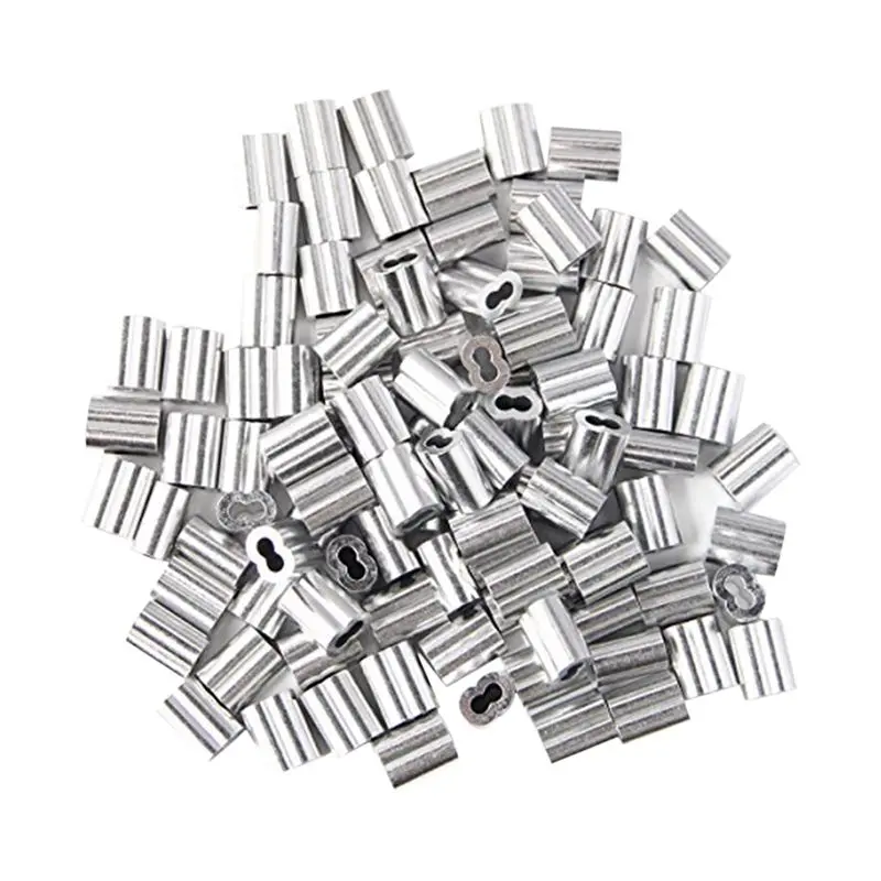 120-Pack Aluminum Crimping Loop Sleeves Wire Protector, 9mm Wire Rope Covers for 2mm Cables, Automotive & Motorcycle Car Exterior Decoration Accessory