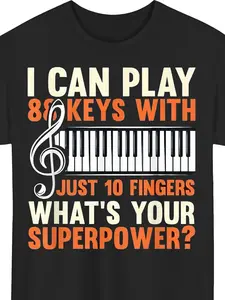 Cotton Funny Piano Player T-Shirt - I Can Play 88 Keys with 10 Fingers Graphic Tee - Retro Music Lover Gift for Pianists - Comfortable Casual Unisex Shirt for Men &
