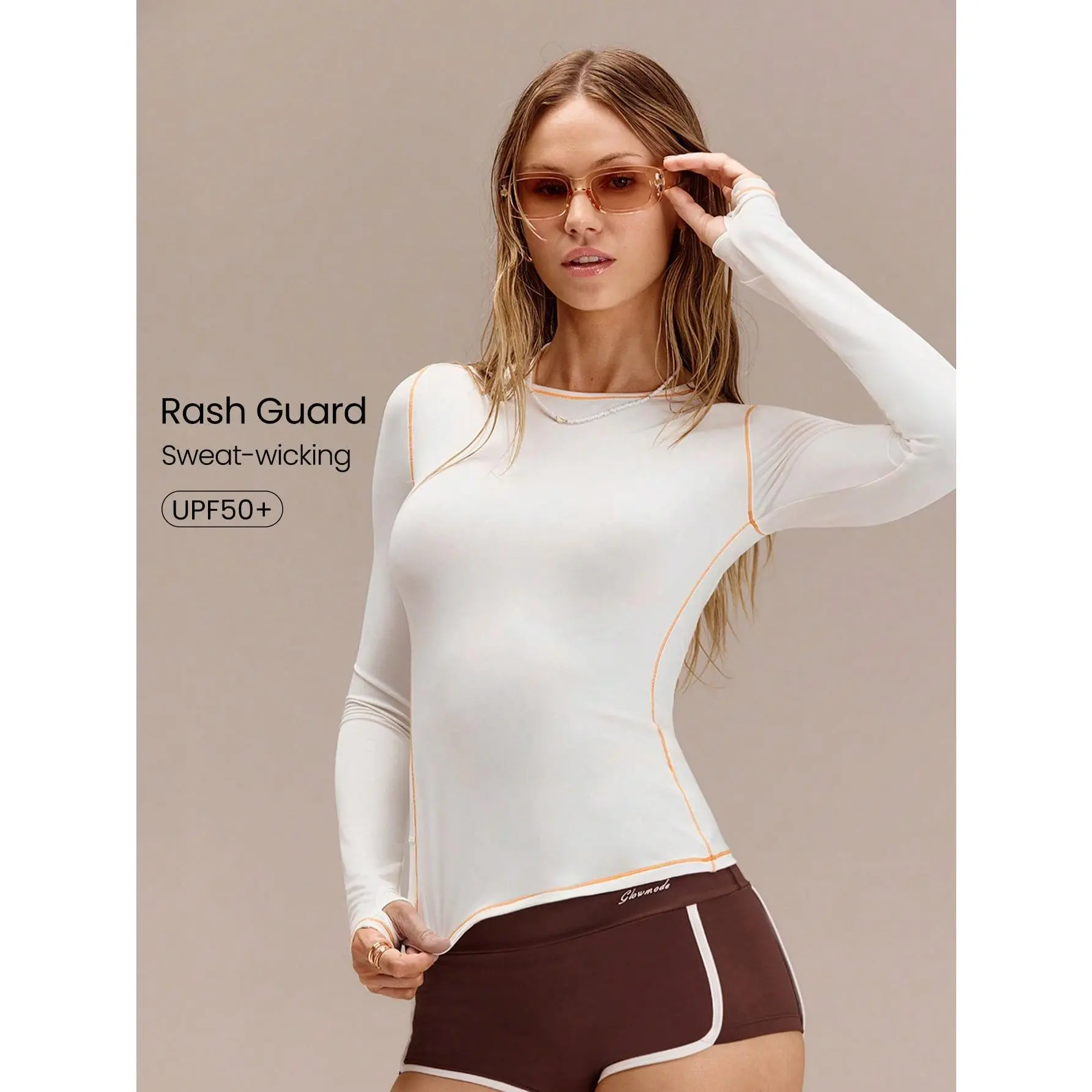 GLOWMODE Catch A Wave Sun-Protective Skintight Hip-Length Surfwear Long Sleeve Surfing Snorkling Paddleboarding Swimming Beach Daily Active Wear