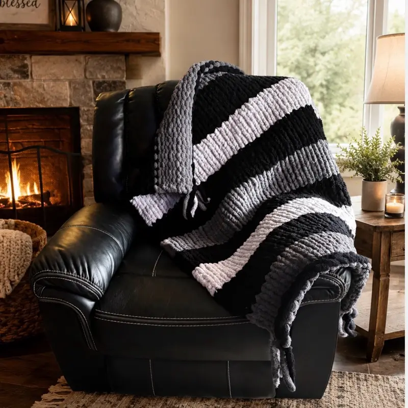 Chunky Chenille Blanket, Soft Cozy Throw for Living Room, Bedroom Decor