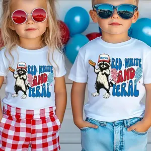 Red White and Feral Youth T-Shirt – Funny Patriotic Raccoon Tee for Boys and Girls, “Feral But Free” Matching 4th of July Outfit